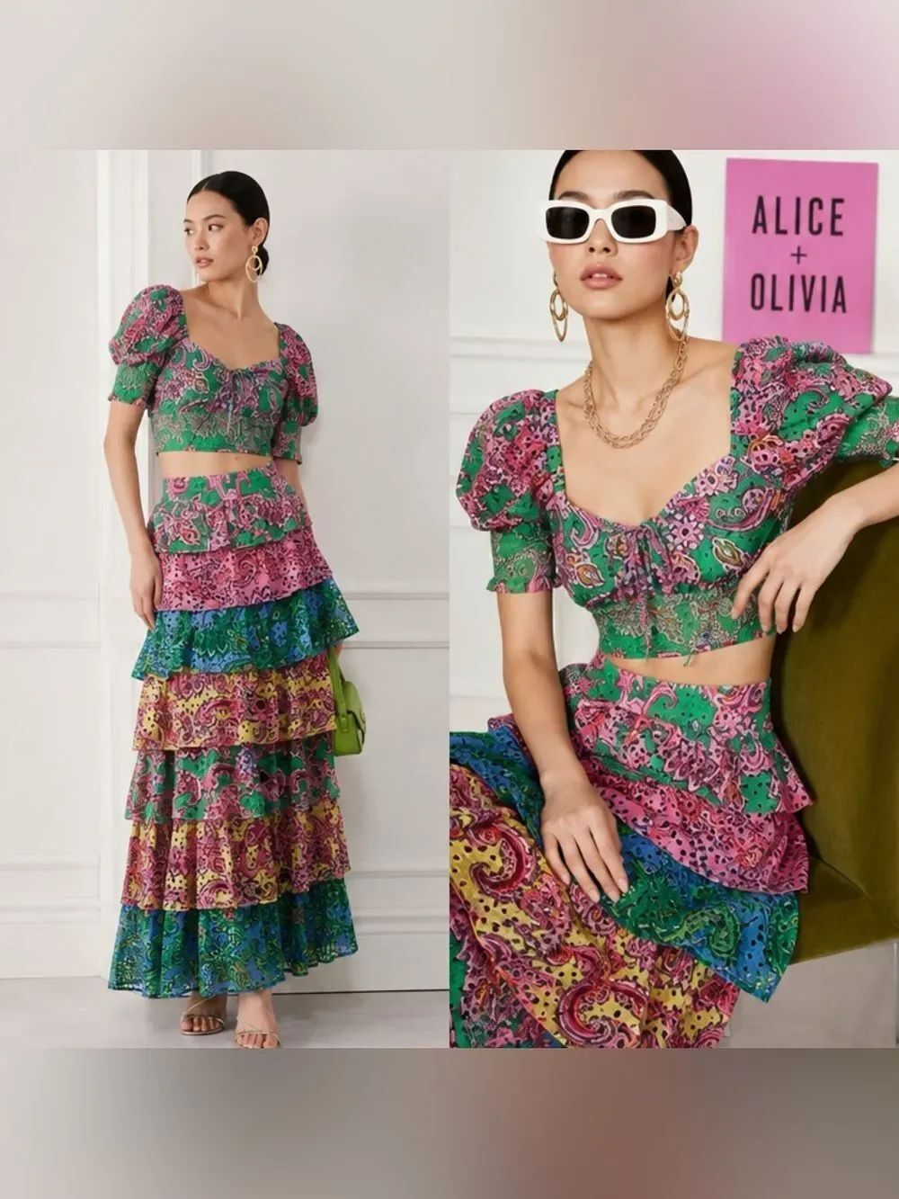 Alice + Olivia Jia tiered maxi skirt
